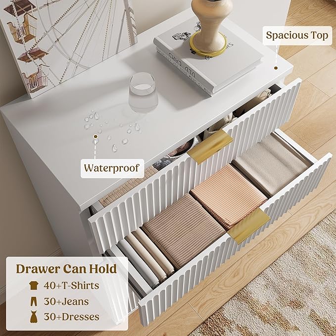 Lulive White Dresser for Bedroom Wood Tall Dressers Drawers, Fluted Modern - Image 6
