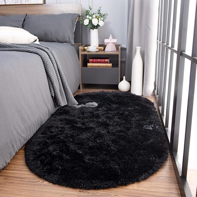 Noahas Fluffy Black Rugs for Bedroom Living Room, Shag Hallway Runner Rug - Image 3