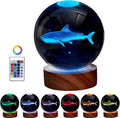 3D Crystal Ball Shark Lamp, Lifelike 3D LED Shark Night Light, 16 Color by Conalisk