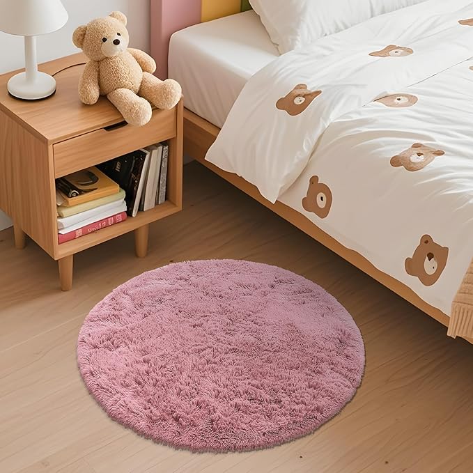 OLANLY Pale Pink Round Rugs for Bedroom - Image 2