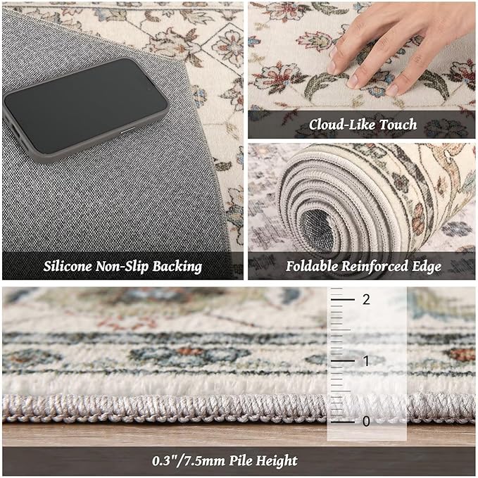 Washable 4x6 Rugs for Living Room, Boho Non-Slip Vintage Distress Small Rugs - Image 5