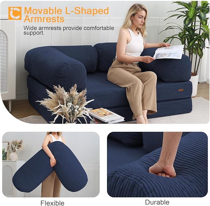 COMAX Futon Sofa Bed, 4-in-1 Floor Foldable Sofa Couch Bed Queen - Image 6