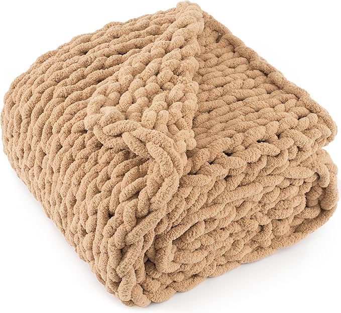 Chunky Knit Throw Blanket 50"X 60", 100% Handmade by LONGCREATE
