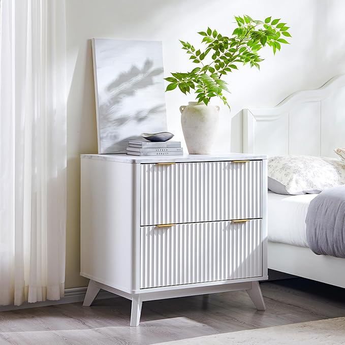 T4TREAM Fluted Night Stand Set 2, Modern Wood Side Tables Bedroom, End Table - Image 2