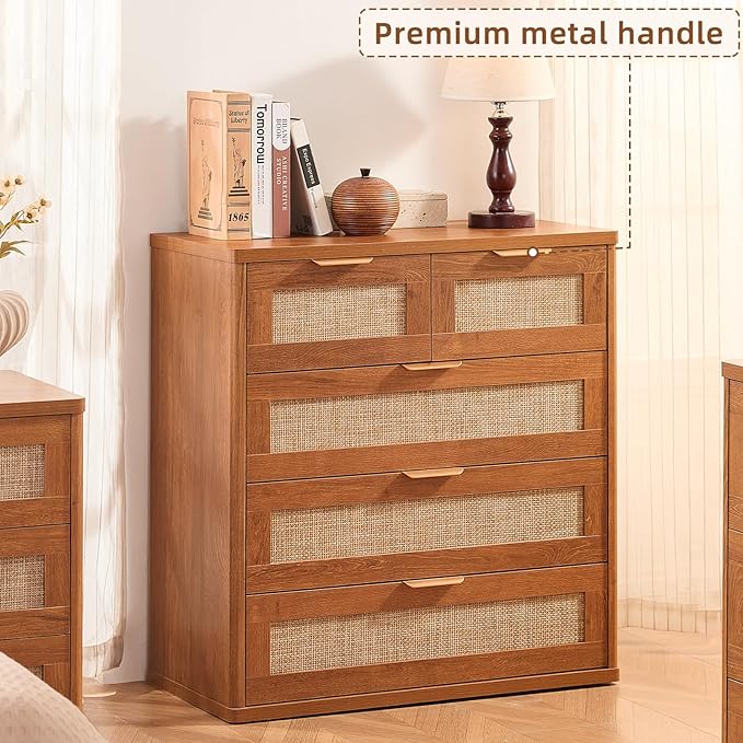 LEYAOYAO Rattan Dresser for Bedroom, 33.5" Tall Chest of Drawers, Modern 5 - Image 4