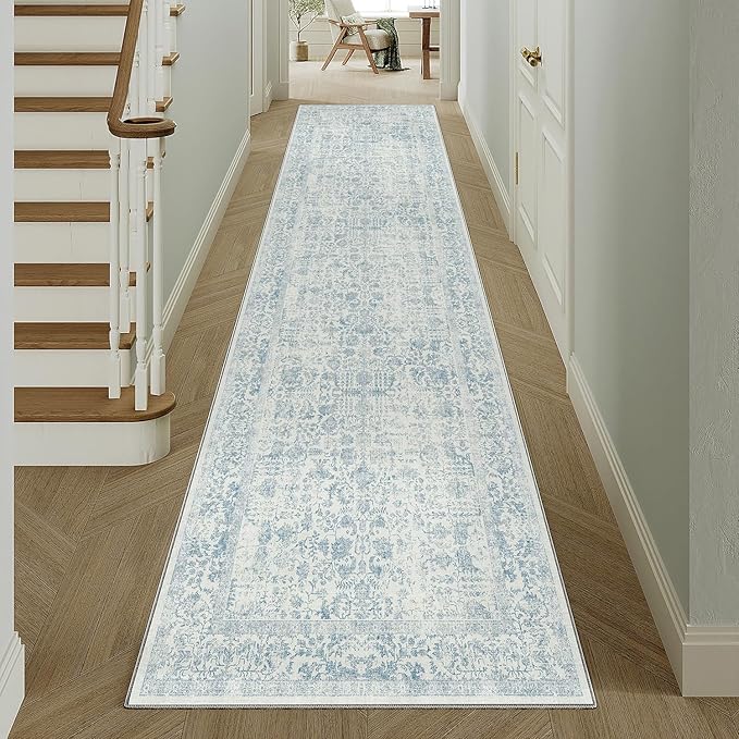 Blue Runner Rug 2x12 Hallway Machine Washable Kitchen Vintage Distressed Non by PureCozy