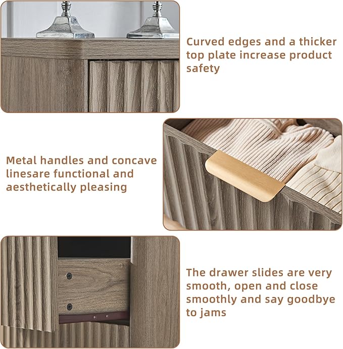 LEYAOYAO 48" Wide Fluted Dresser and 2 Drawers 23" Nightstand Set of 2 - Image 5