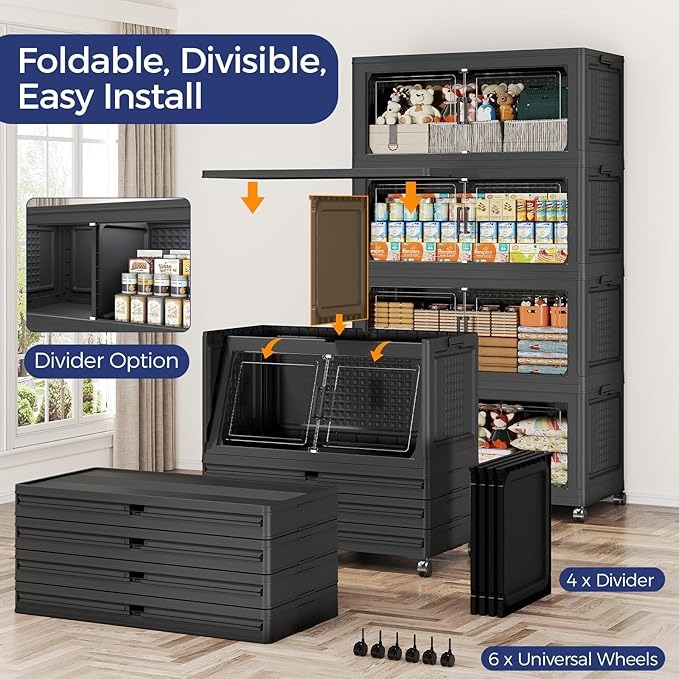 200GAL Storage Bins with Lid and Wheels, Stackable Closet Organizers and - Image 5