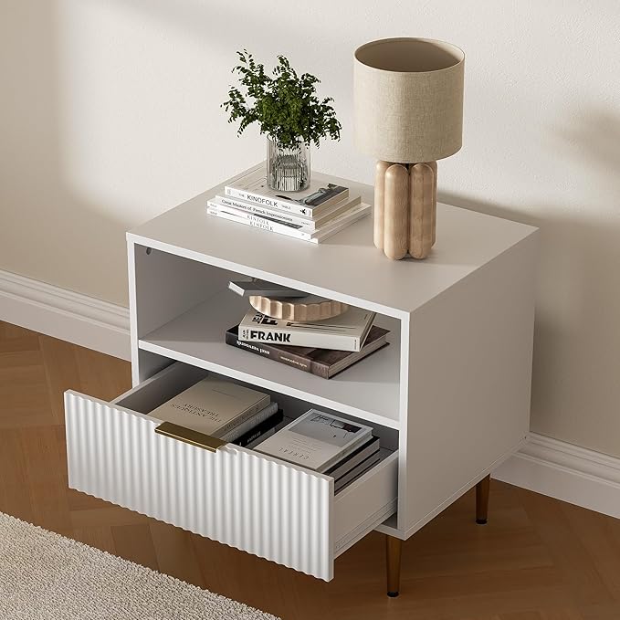 White Nightstand with Drawer, End Table with Storage, Bed Side Table with Open - Image 4