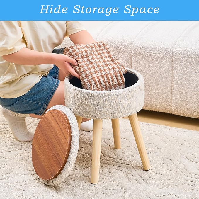Mxfurhawa Storage Ottoman Velvet Round Vanity Stool Tray Top Modern Foot Stool - Image 5