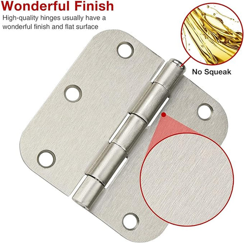 12 Pack Brushed Nickl Door Hinges 3.5 Inch x3-1/2 5/8 Radius Round Interior - Image 2