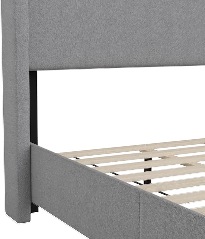 EMMA + OLIVER Nora Twin Size Faux Linen Upholstered Platform Bed - Image 9