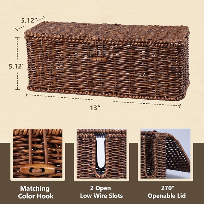 BROWNLILY Cable Management Box, Rattan Style Cord Organizer - Image 2