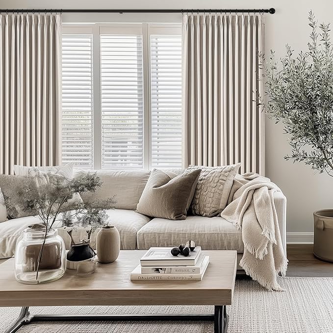 Topfinel 102 Inches Long Custom Blackout Linen Curtains, Pinch Pleated Noise - Image 8