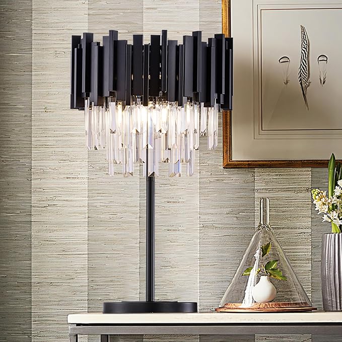 Wellmet Black Crystal Table Lamp, 3 Lights Table Lamps by Wellmet