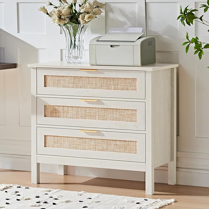 LEYAOYAO 31.5" Wide Rattan Nightstand, Large Boho 3 Drawer Night Stand - Image 9