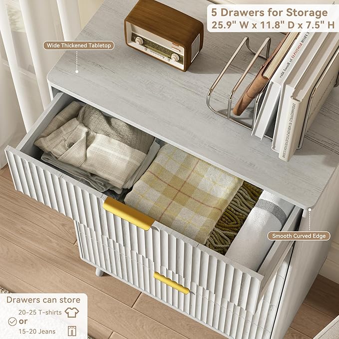 CARPETNAL Fluted 5 Drawers Dresser - Image 6