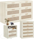 LEYAOYAO Rattan Dresser and Nightstand Set of 3, Boho Wood Dresser by LEYAOYAO-Findtheshiningpointofyourideallife%EF%BC%81