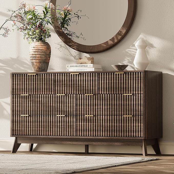 54'' Wide 7 Drawers Dresser for Bedroom, Modern Fluted Vertical Chest by TROJMHome