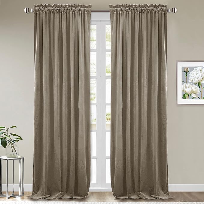 StangH Camel Beige Velvet Curtains Neutral Privacy Thermal Insulated Window by StangH