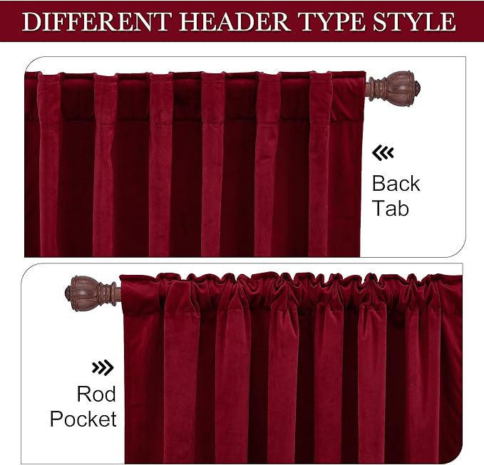 RYB HOME Red Velvet Curtains 72 inches - Image 3