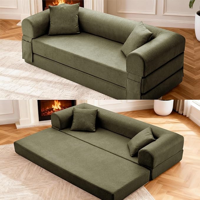 Convertible Sleeper Sofa Bed, 78.5 Inch Faux Leather Futon Couch by GJQFurniture