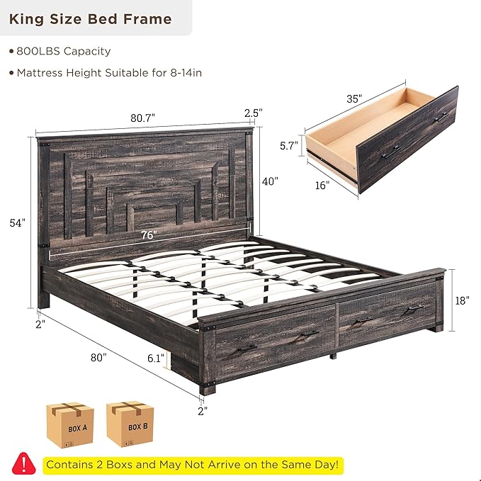 T4TREAM Farmhouse King Size Bed Frame - Image 2