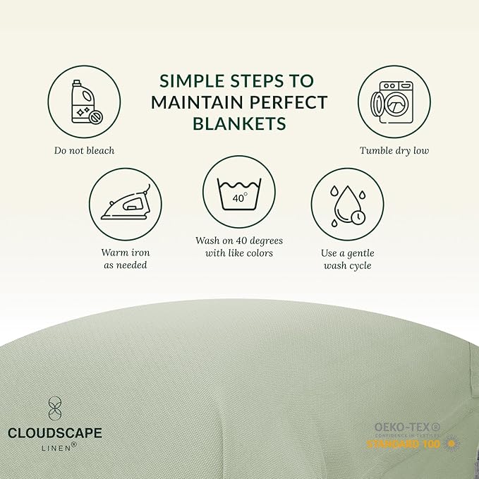 Cloud Scape Linen 100% Cotton Throw Blanket 50x70 Seafoam, Luxury All-Season - Image 8