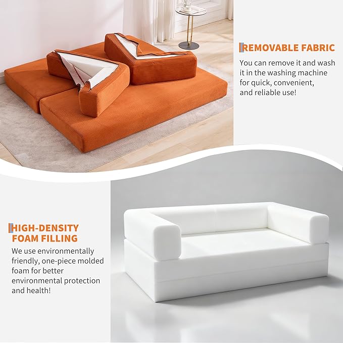 Garvee 5-in-1 Convertible Sofa Bed, 78.8" Modular Corduroy Sleeper - Image 3