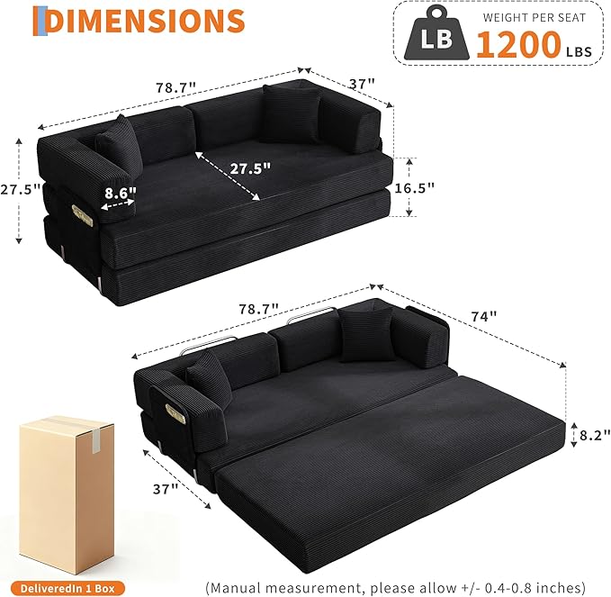 Garvee 5-in-1 Convertible Sofa Bed, 78.8" Modular Corduroy Sleeper - Image 2