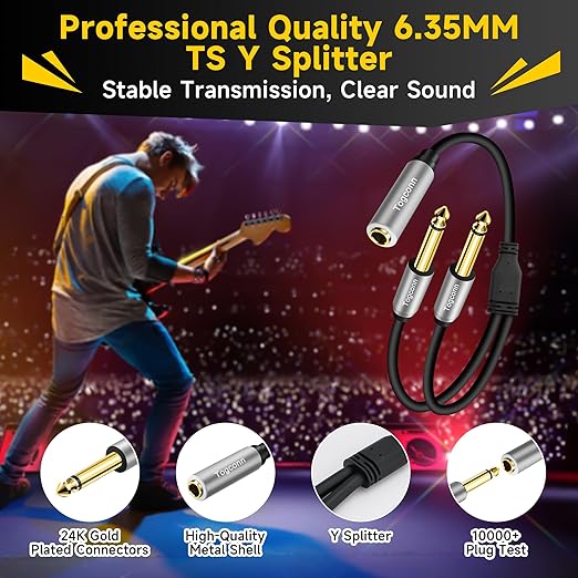 Togconn 2-Pack 1/4 inch TS Mono Splitter Y Adapter, 6.35mm Mono Female to Dual - Image 2