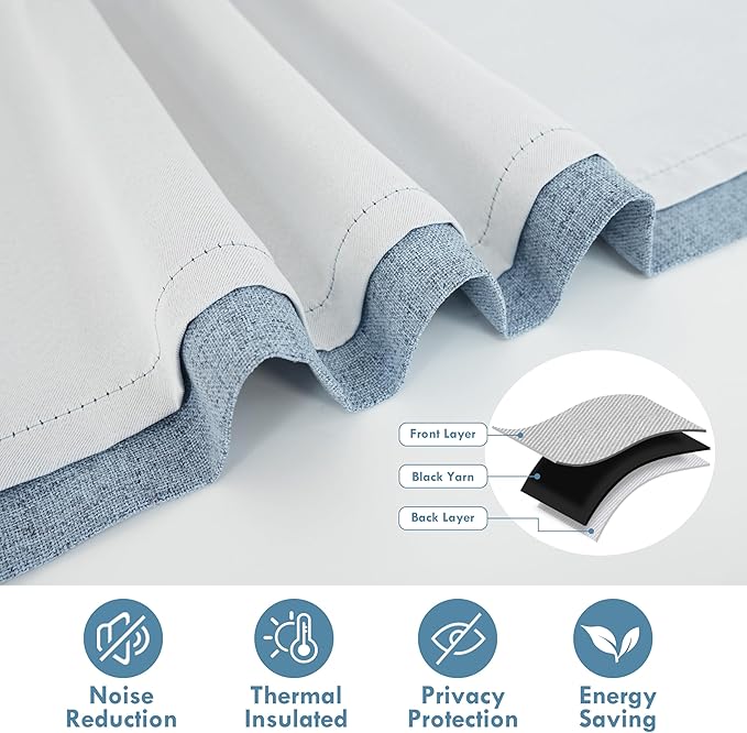 DriftAway Double Layer Linen Blackout Tie Up Curtains Thermal Insulated Fully - Image 4