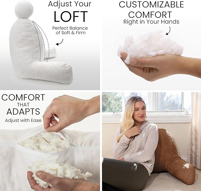 Husband Pillow Tan, Original Reading Pillow in Bed Rest Chair, Shredded Memory - Image 2