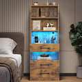 VIAGDO Tall Nightstand with Charging Station and LED Lights, Rustic Brown Night by VIAGDO