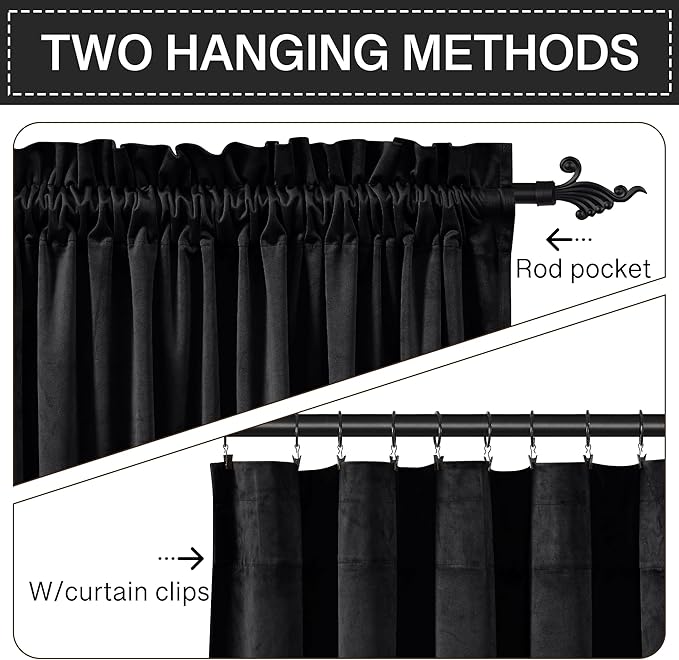 StangH Black Velvet Curtains 96 inches Long - Image 3