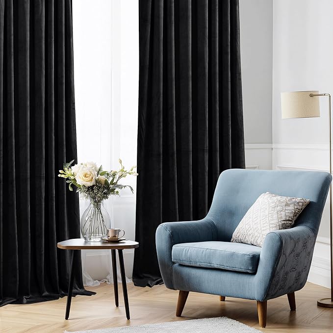 StangH 120 inches Long Black Blackout Velvet Curtains - Image 7