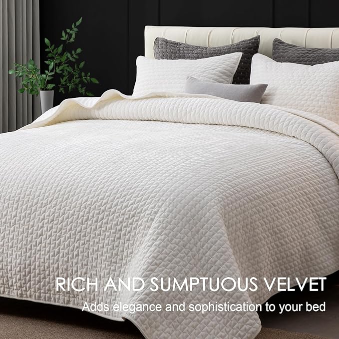 Powdion Velvet Quilt King Size, Bedspread Quilted Bedding Set, Luxurious Soft - Image 5
