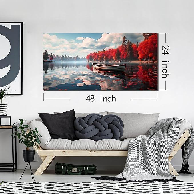 Large Wall Art for Living Room Bedroom Office Red Forest Wall Art Lake - Image 5