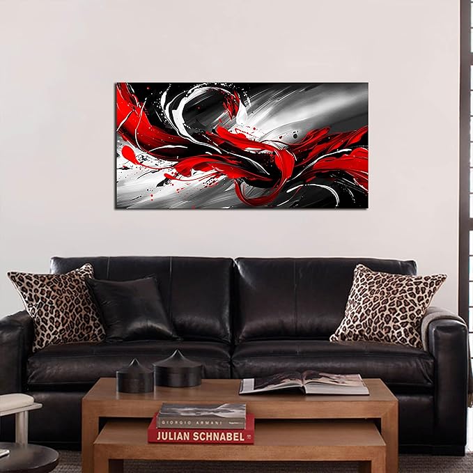 Black White and Red Abstract Print Picture Painting Large Canvas Wall Art - Image 3