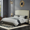King Size Bed Frame with Upholstered Headboard, Soft Boucle Fabric & Gold by BarnFurin