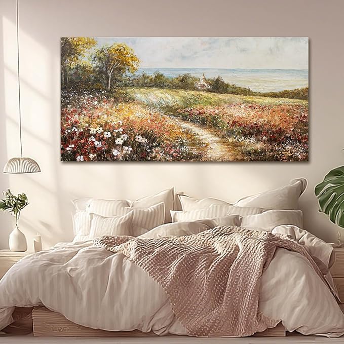 YETHEN WAL Floral Wildflower Meadow Wall Art – Countryside Cottage Landscape - Image 4