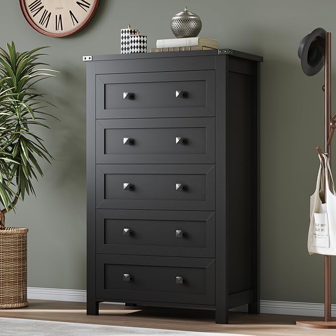 Tall 5-Drawer Dresser, Modern Wooden Storage Chest of Drawers, Dresser TV Stand - Image 5