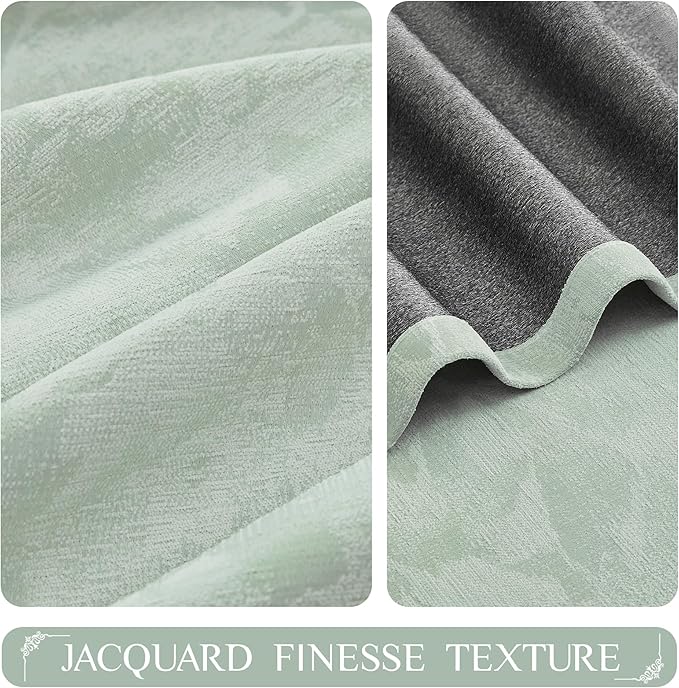 Beauoop Green Floral Jacquard Blackout Curtains 63 Inches Long 2 Panels - Image 2