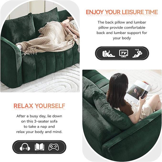 83'' Boneless Corduroy Sofa, Oversized 3 Seater Deep Seat Couch - Image 5
