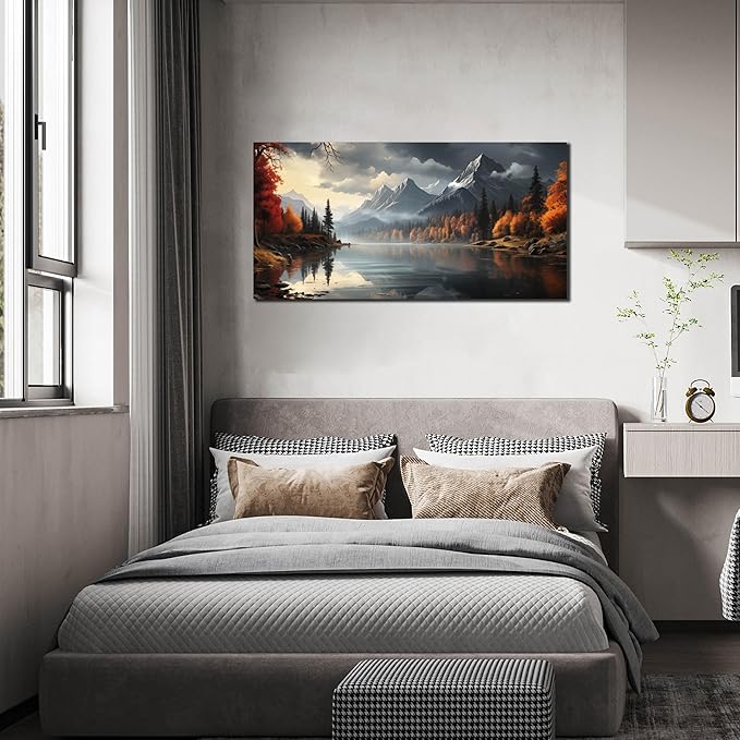 Landscape Wall Art for Living Room Bedroom Home Office Gray Wall Art Mountain - Image 3