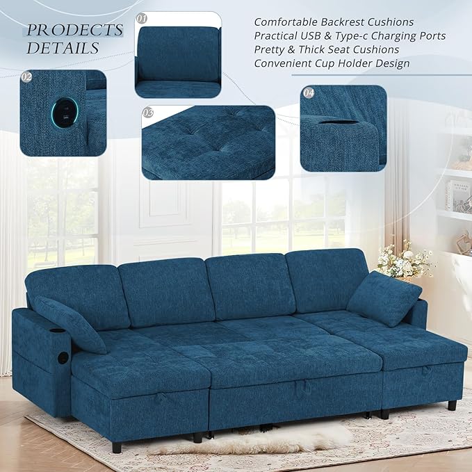 110" Sectional Pull Out Sofa Bed - Image 4