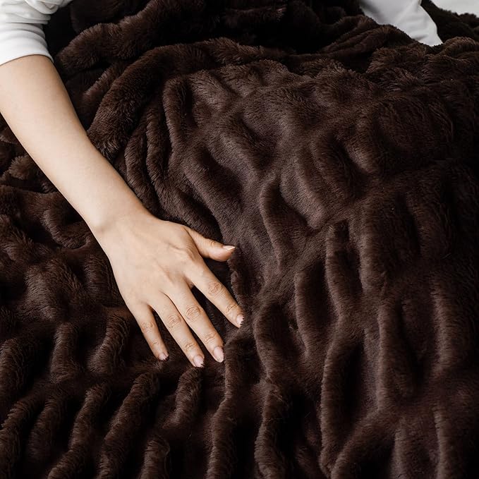 BATTILO HOME Dark Brown Faux Fur Throw Blanket - Image 5