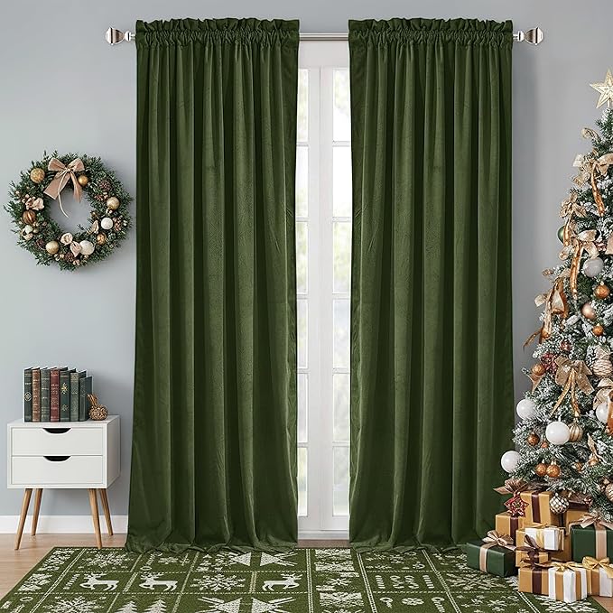 StangH Moss Green Velvet Curtains by StangH