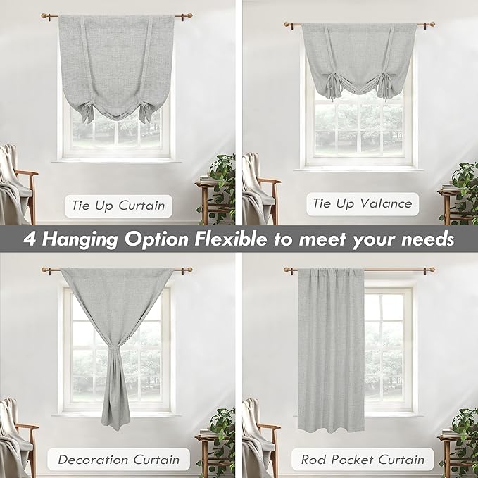 DriftAway Double Layer Linen Blackout Tie Up Curtains Thermal Insulated Fully - Image 9