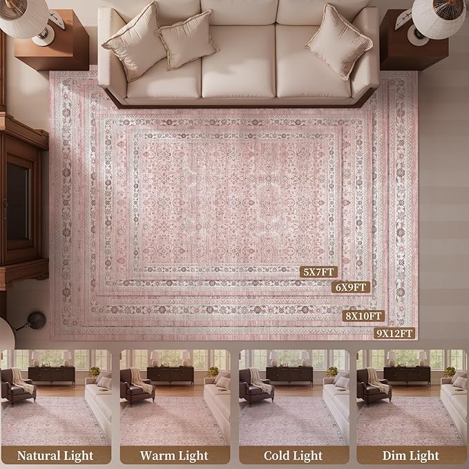 MontVoo-Vintage Area Rug 6X9 Pink Rugs - Image 7